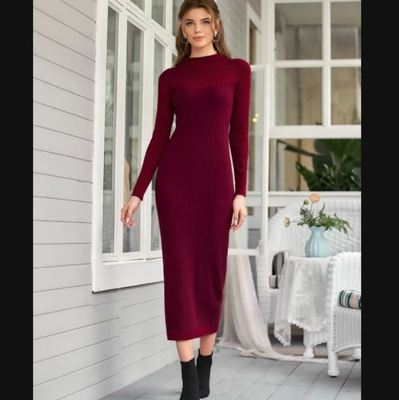 NWT Mock Neck Rig Knit Sweater Dress - Picture 8 of 8
